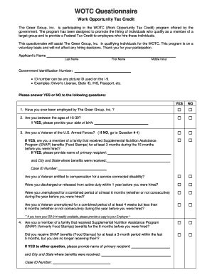 wotc tax credit questionnaire form